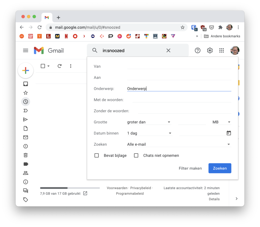 Screenshot Gmail zoekopdracht maken