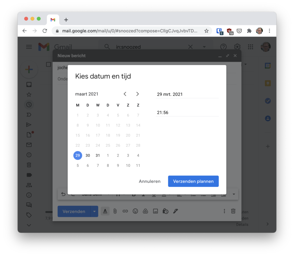 Screenshot Gmail verzenden plannen