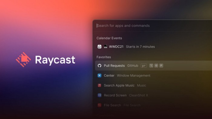 Logo en screenshot van Raycast