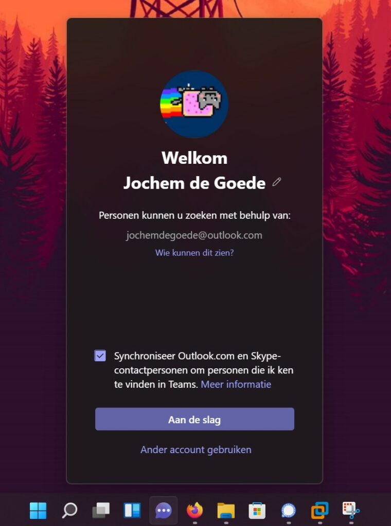 Screenshot inloggen met je Microsoft-account in Teams