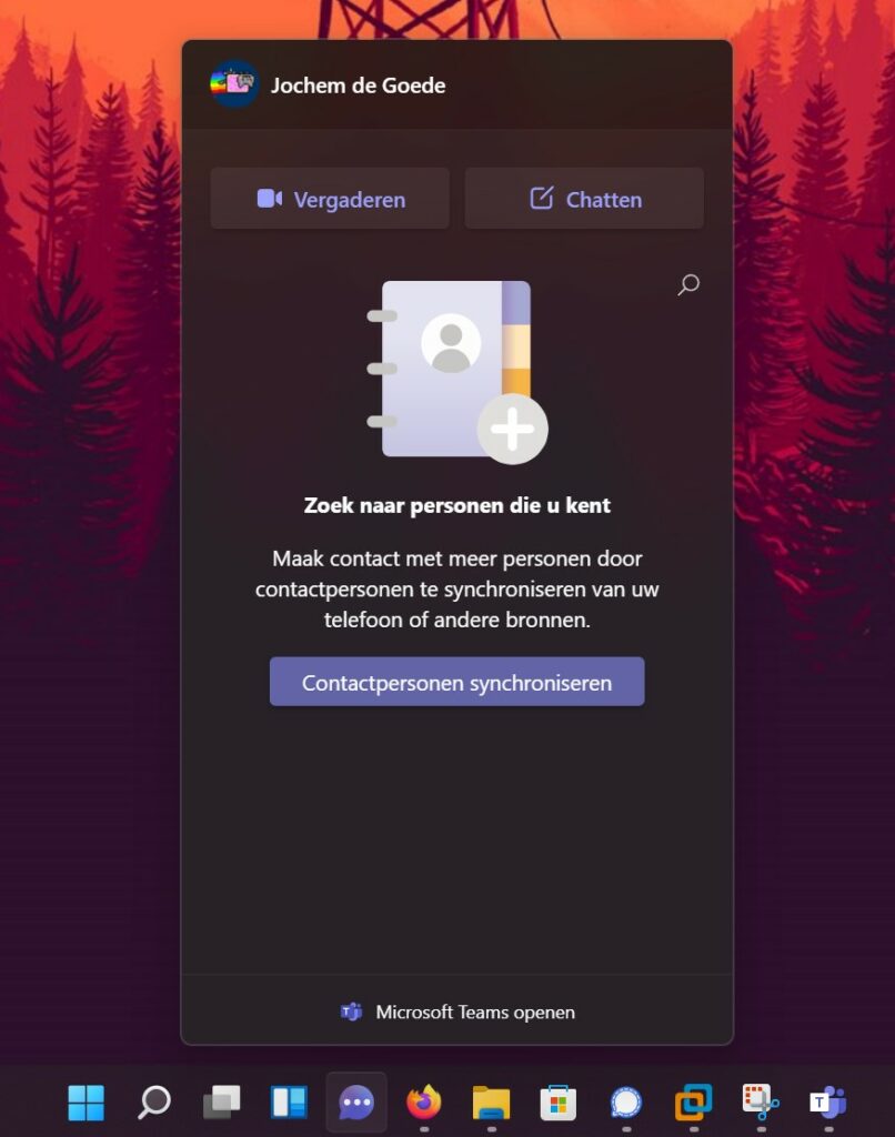 Screenshot Chatten met Teams in Windows 11 ingelogd