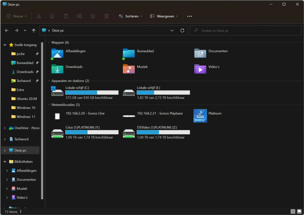 Screenshot van nieuwe Windows Verkenner