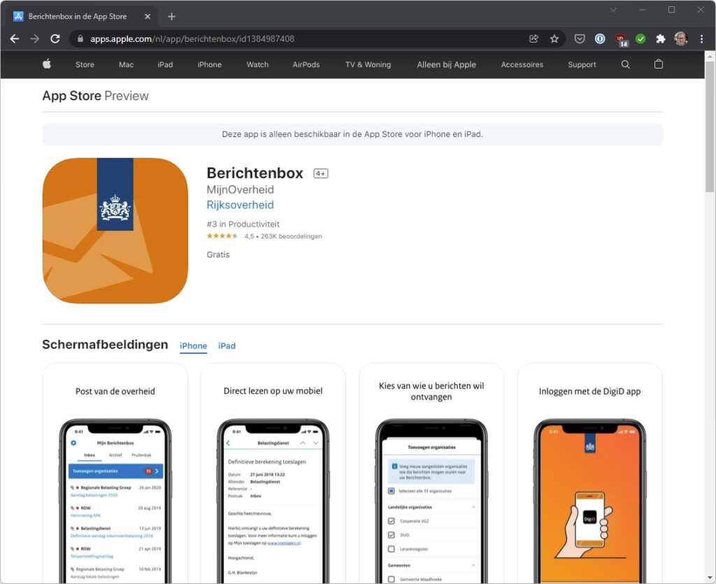 Screenshot Berichtenbox in App Store.