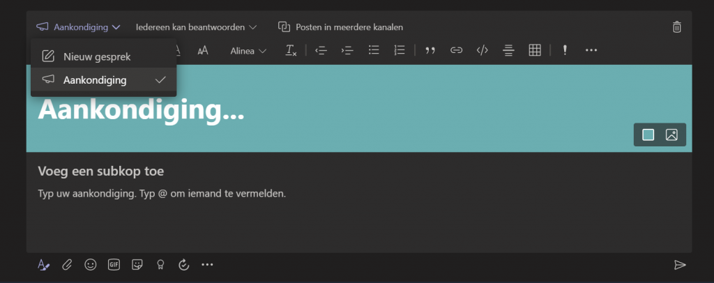 Een nieuwe aankondiging in Microsoft Teams