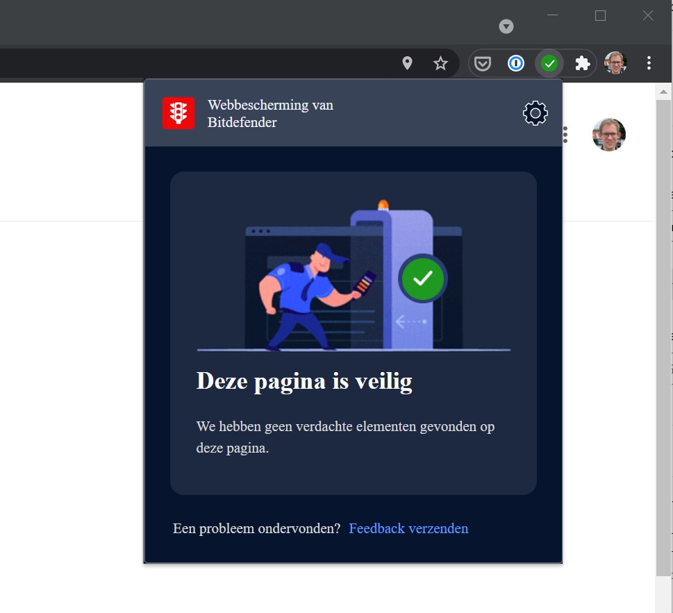 Screenshot BitDefender Trafficlight-extensie in Chrome