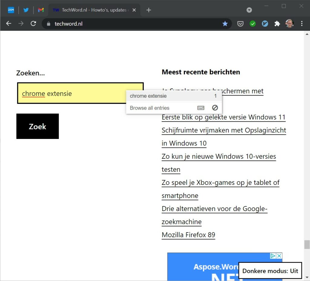 Screenshot invoerveld herstellen met Typio Form Recovery