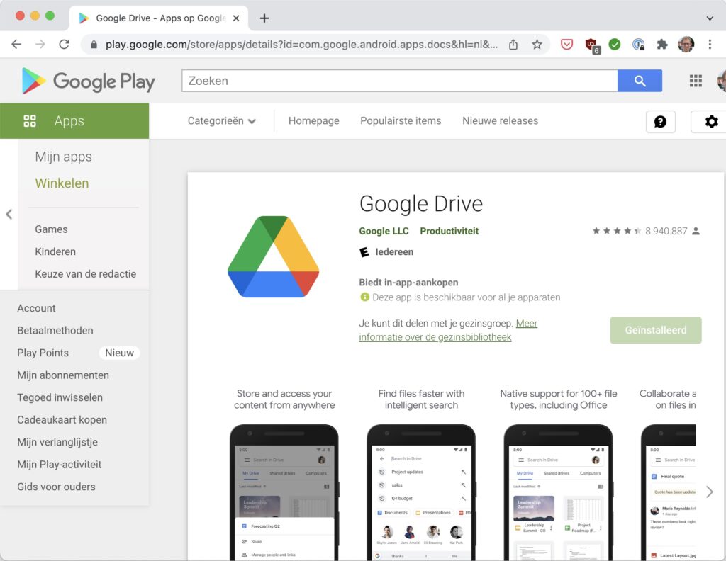 Screenshot Google Drive in de Play Store.