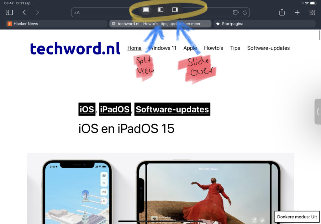 Screenshot van nieuwe multitasking opties