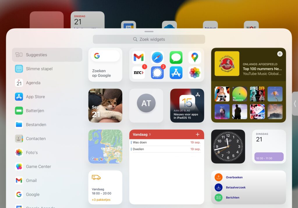 Screenshot Widgets toevoegen iPadOS.