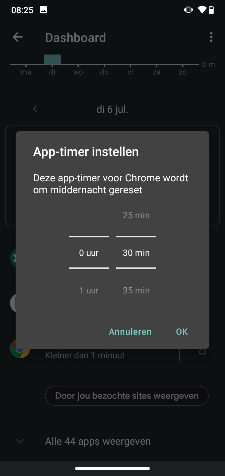 Screenshot applimiet instellen Android