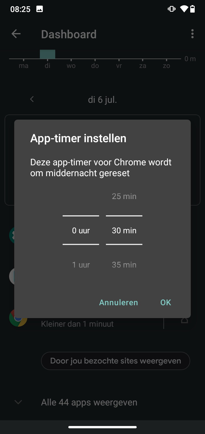 Screenshot applimiet instellen Android