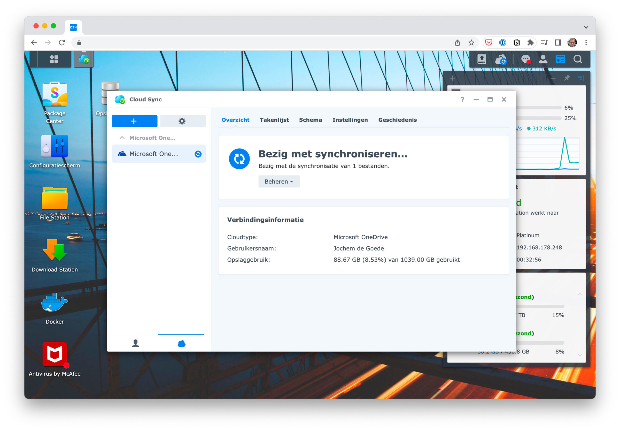 Screenshot: hoofdscherm van CloudSync.