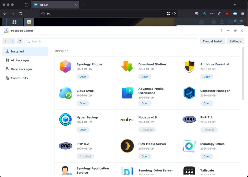 Screenshot van DSM Package Center