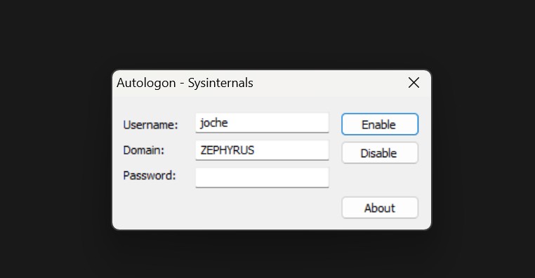 Screenshot van Autologon van Sysinternals.