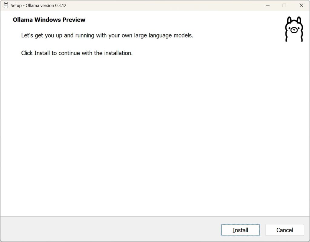 Screenshot of installing Ollama