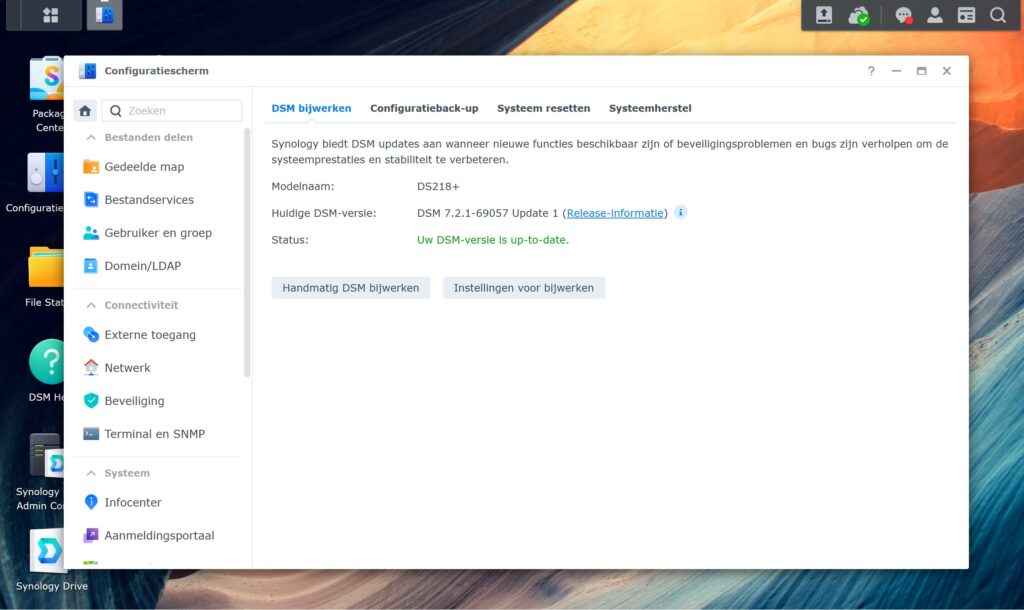 Screenshot van DSM configuratiescherm.