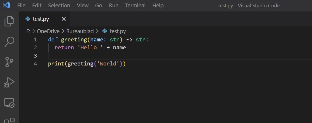 Screenshot of Python code with type hints