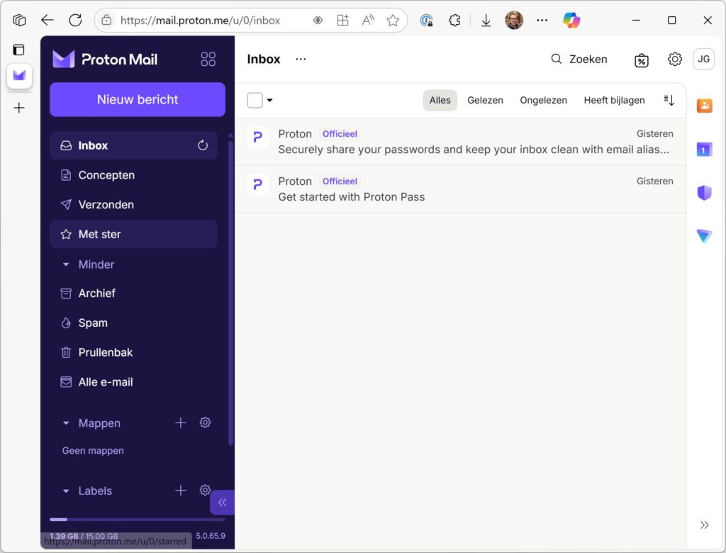 Screenshot van de webmailclient