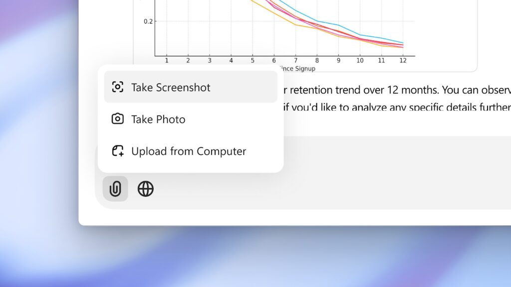 Screenshot van ChatGPT-app met mogelijkheid om een screenshot te delen.