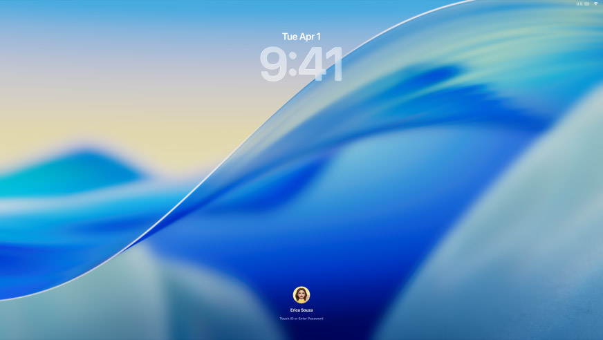 Screenshot van het vergrendelscherm van macOS 26