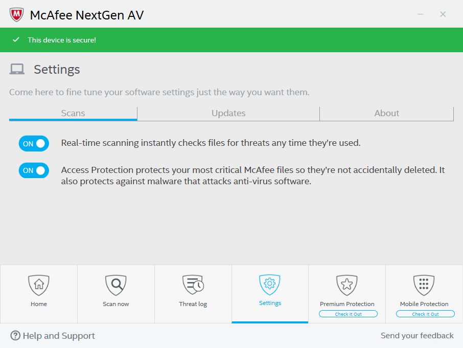 Screenshot van McAfee NextGen AV