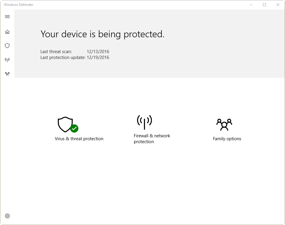 Screenshot van Windows Defender in Windows 10